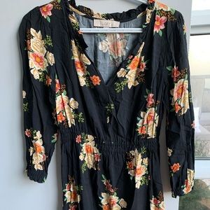LOFT Dress Black Floral - long sleeve xsmall